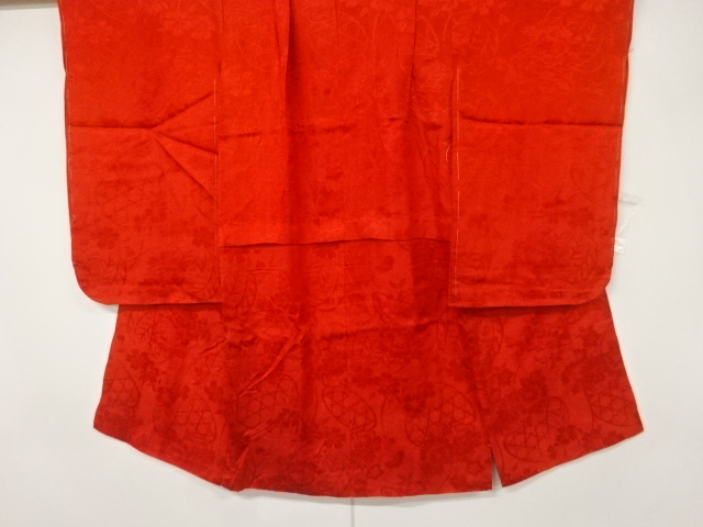 アンティーク　綸子花籠模様織り出し長襦袢(刺繍衿付き)